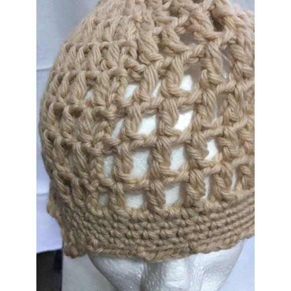 Vintage Beige Crocheted Beanie Hat With A Sprig Of Multi Colored Fruit Attached main image 5